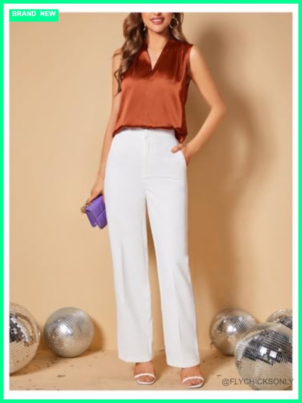 Women's Pleated V Neck Silky Satin Sleeveless Blouse Office Shirt - Picture 4 of 4